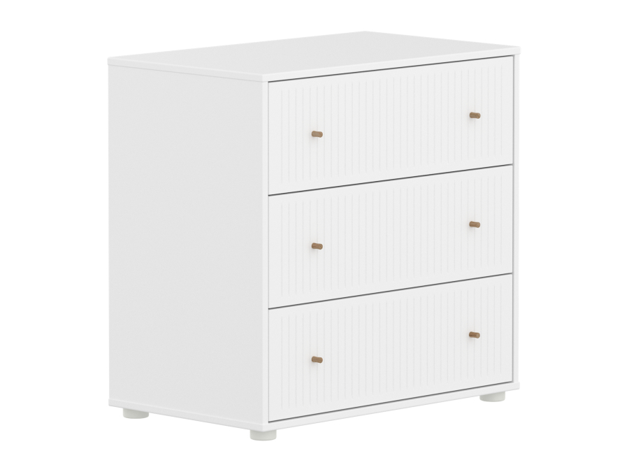 Flexa Saga commode 3 lades met eiken knoppen - Wit grooves - Afbeelding 3
