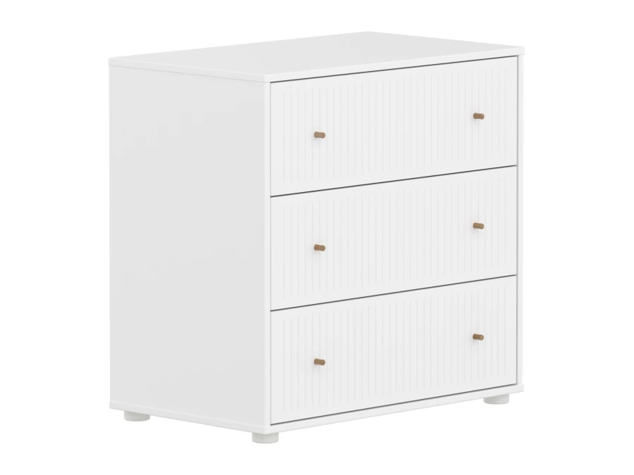 Flexa Saga commode 3 lades met eiken knoppen - Wit grooves - Afbeelding 3