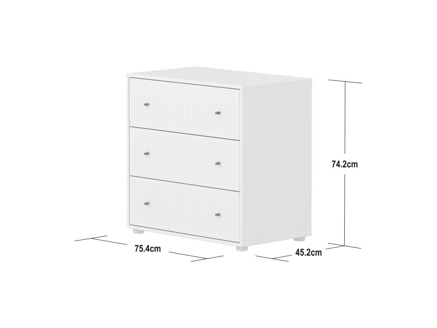 Flexa Saga commode 3 lades met eiken knoppen - Wit grooves - Afbeelding 4