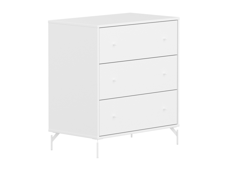 Flexa Saga commode 3 lades met witte knoppen en poten - Wit - Afbeelding 3
