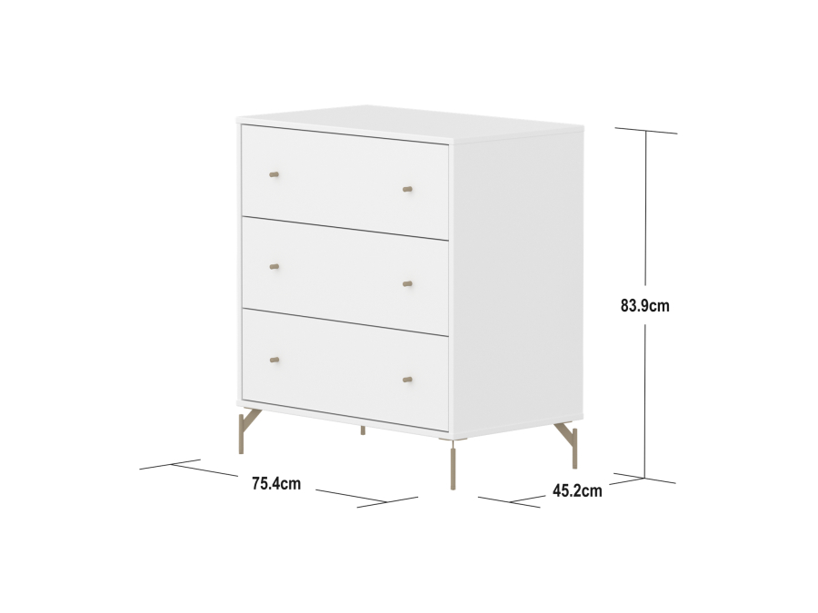 Flexa Saga commode 3 lades met oat knoppen en poten - Wit - Afbeelding 4