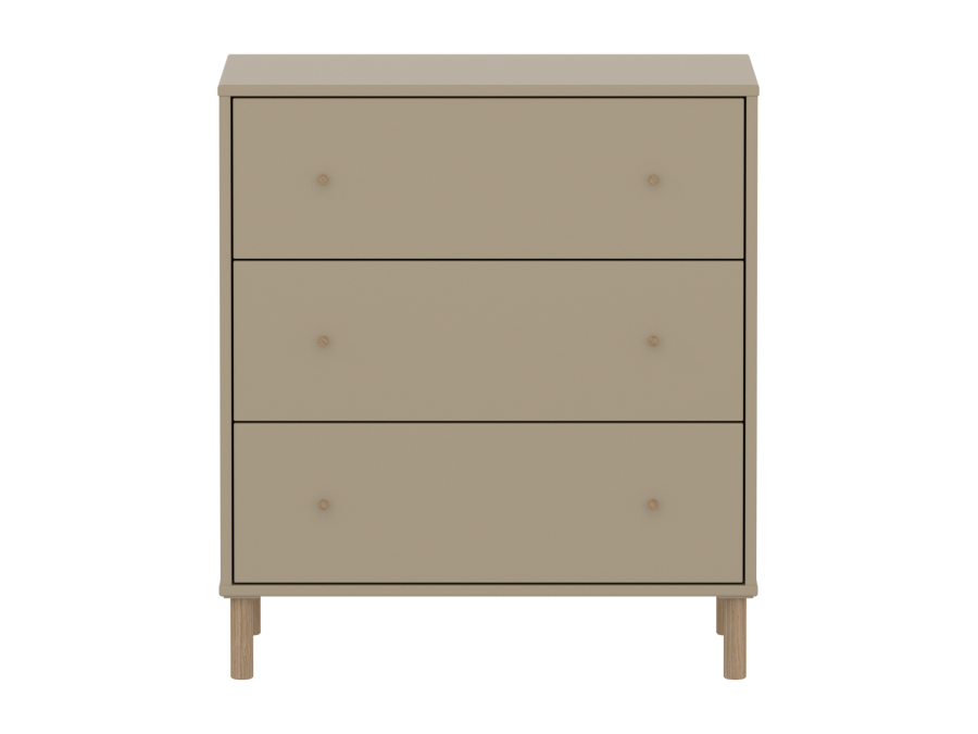 Flexa Saga commode 3 lades met eiken knoppen en poten - Oat - Afbeelding 2