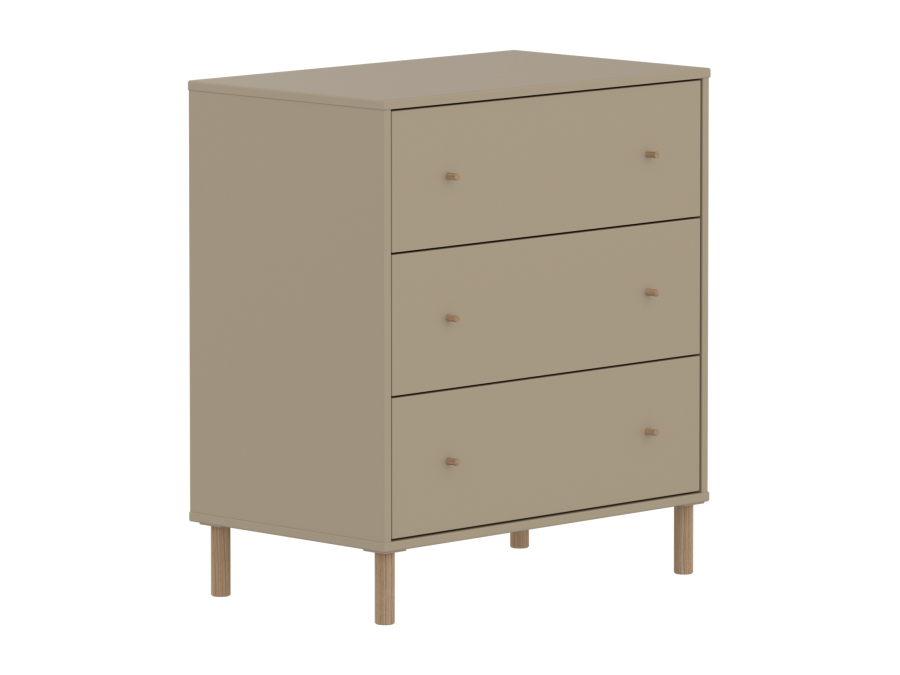 Flexa Saga commode 3 lades met eiken knoppen en poten - Oat - Afbeelding 3