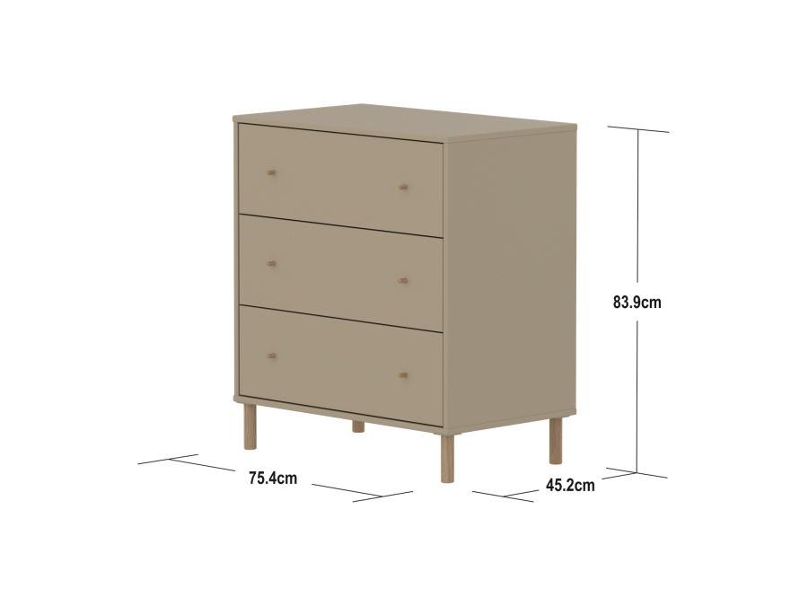 Flexa Saga commode 3 lades met eiken knoppen en poten - Oat - Afbeelding 4