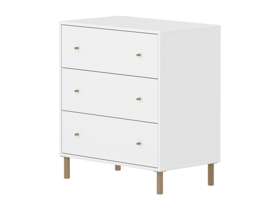 Flexa Saga commode 3 lades met eiken knoppen en poten - Wit