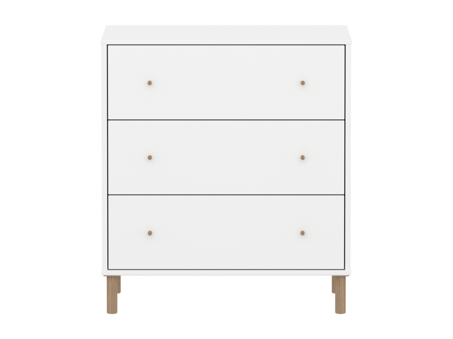 Flexa Saga commode 3 lades met eiken knoppen en poten - Wit - Afbeelding 2
