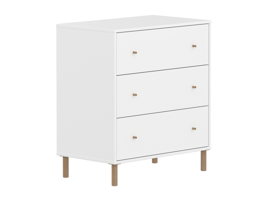 Flexa Saga commode 3 lades met eiken knoppen en poten - Wit - Afbeelding 3