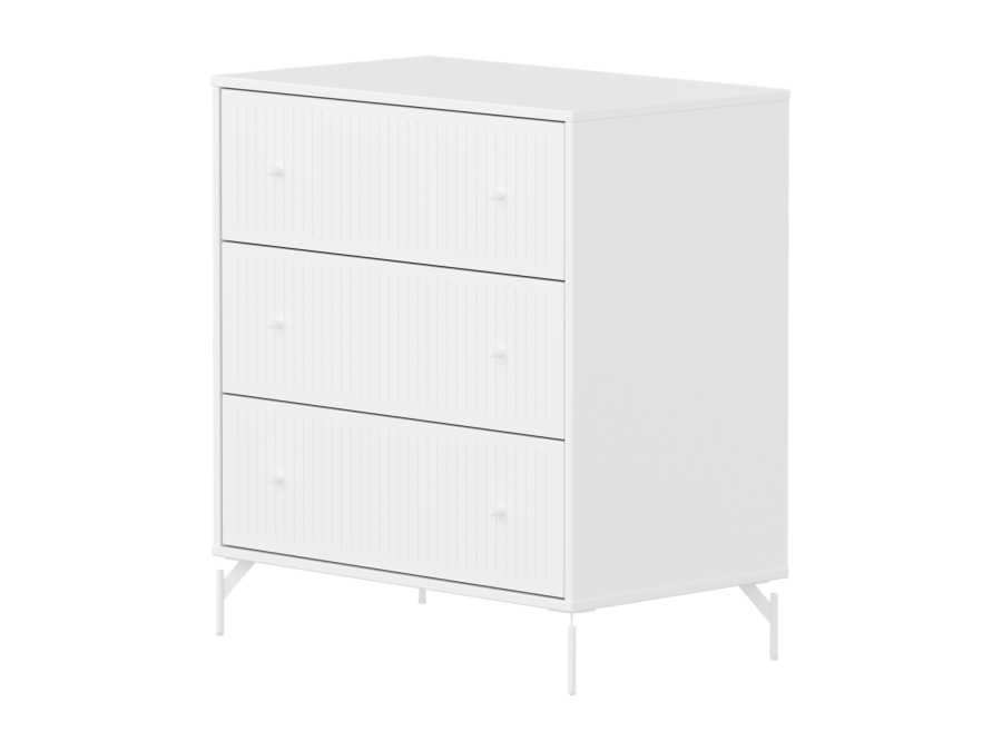 Flexa Saga commode 3 lades met witte knoppen en poten - Wit grooves