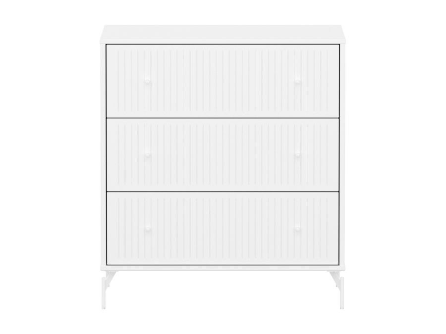 Flexa Saga commode 3 lades met witte knoppen en poten - Wit grooves - Afbeelding 5