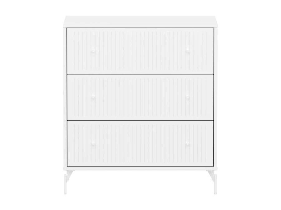 Flexa Saga commode 3 lades met witte knoppen en poten - Wit grooves - Afbeelding 5