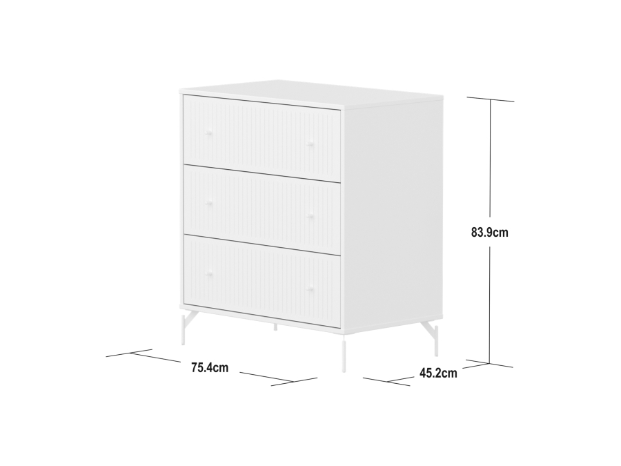 Flexa Saga commode 3 lades met witte knoppen en poten - Wit grooves - Afbeelding 6