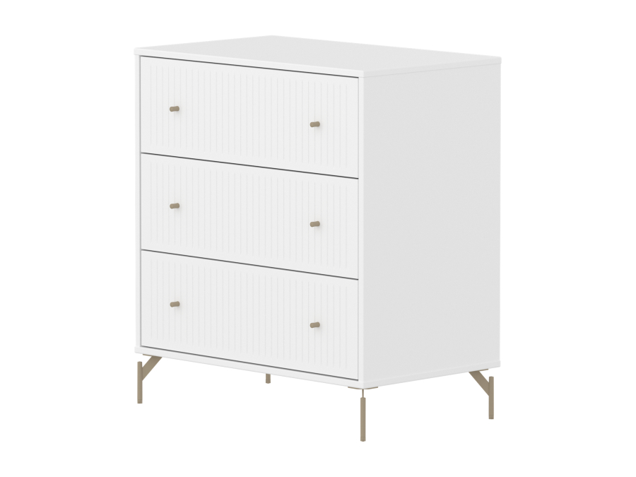 Flexa Saga commode 3 lades met oat knoppen en poten - Wit grooves