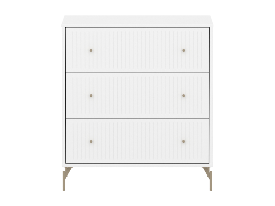 Flexa Saga commode 3 lades met oat knoppen en poten - Wit grooves - Afbeelding 2