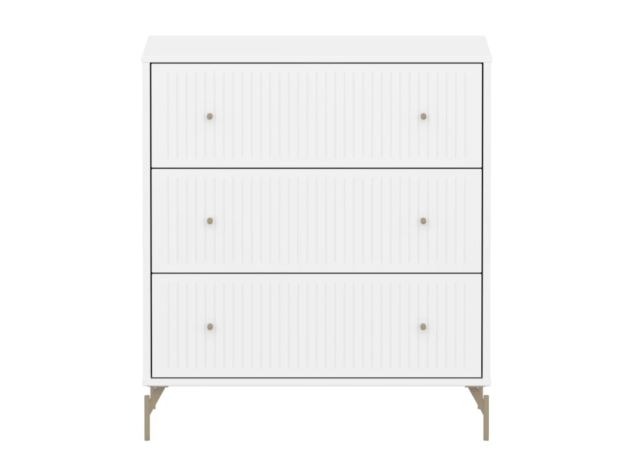 Flexa Saga commode 3 lades met oat knoppen en poten - Wit grooves - Afbeelding 2