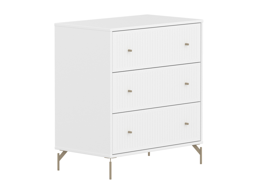 Flexa Saga commode 3 lades met oat knoppen en poten - Wit grooves - Afbeelding 3