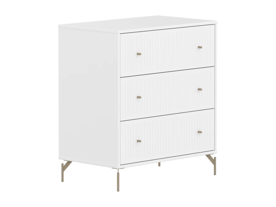 Flexa Saga commode 3 lades met oat knoppen en poten - Wit grooves - Afbeelding 3