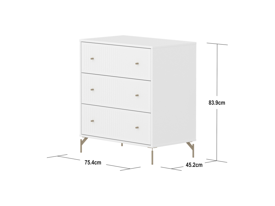 Flexa Saga commode 3 lades met oat knoppen en poten - Wit grooves - Afbeelding 4