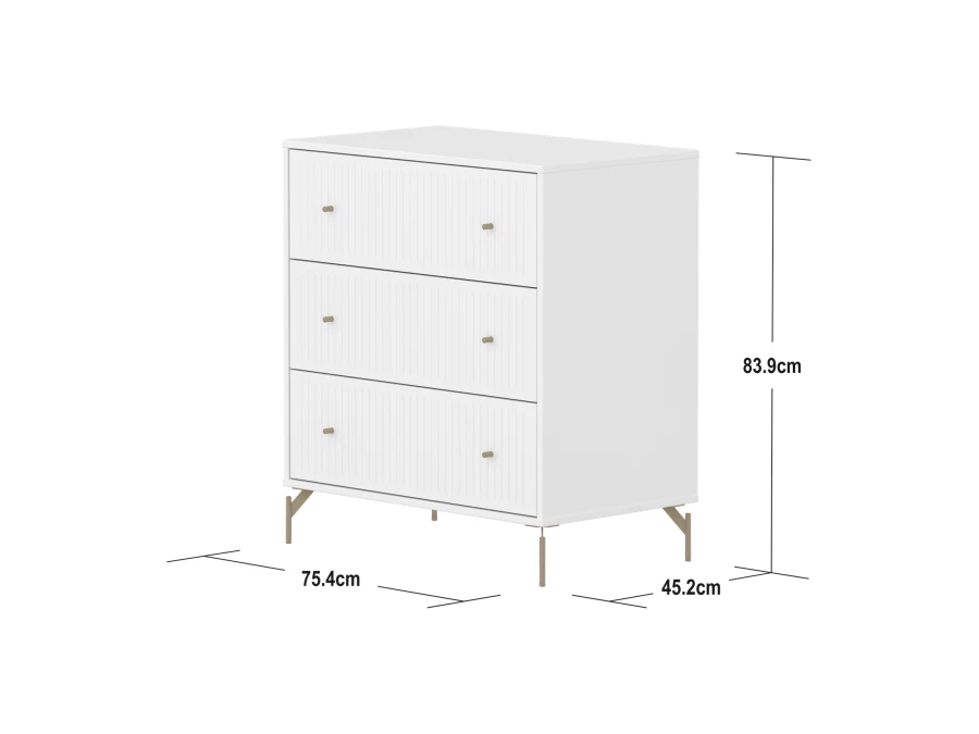 Flexa Saga commode 3 lades met oat knoppen en poten - Wit grooves - Afbeelding 4