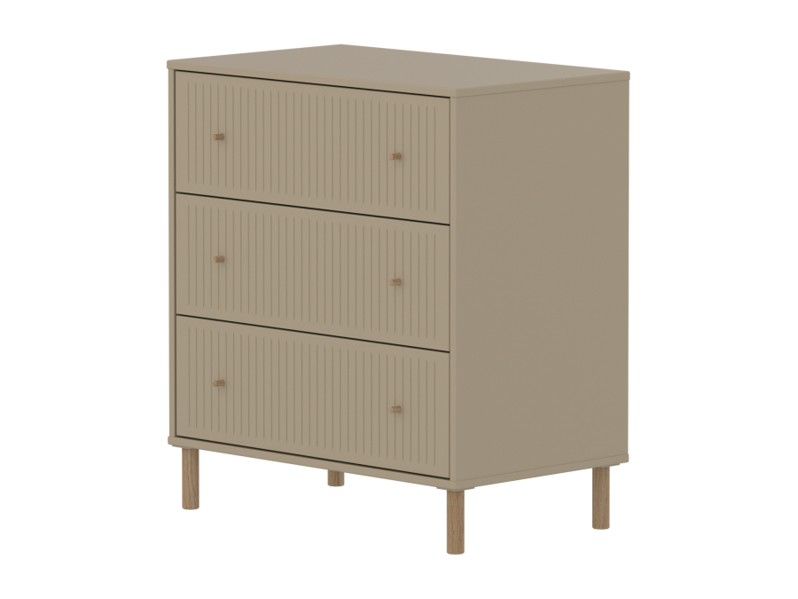 Flexa Saga commode 3 lades met eiken knoppen en poten - Oat grooves
