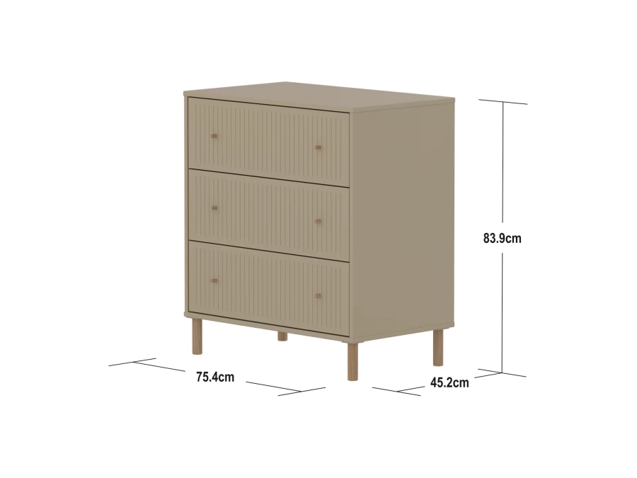 Flexa Saga commode 3 lades met eiken knoppen en poten - Oat grooves - Afbeelding 4