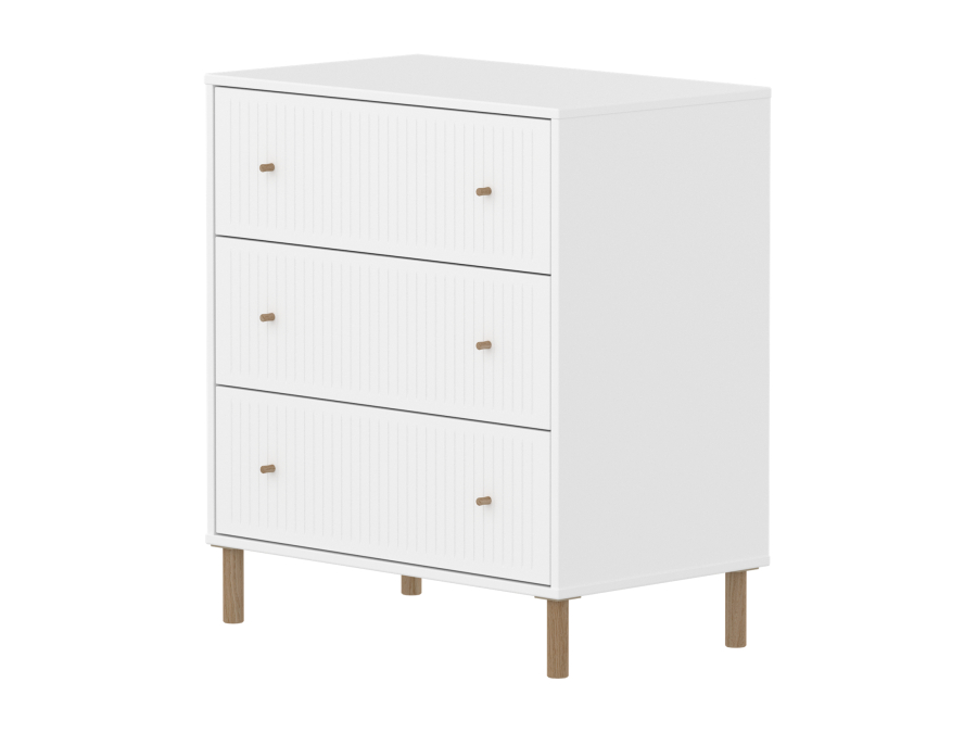 Flexa Saga commode 3 lades met eiken knoppen en poten - Wit grooves