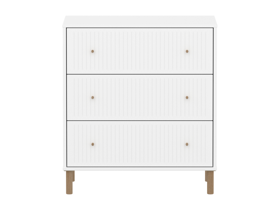 Flexa Saga commode 3 lades met eiken knoppen en poten - Wit grooves - Afbeelding 2