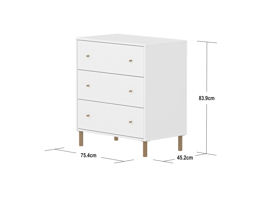 Flexa Saga commode 3 lades met eiken knoppen en poten - Wit grooves - Afbeelding 4