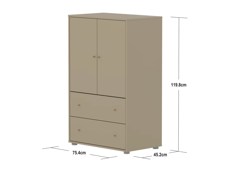 Flexa Saga kledingkast met lades en eiken knoppen - Oat - Afbeelding 4