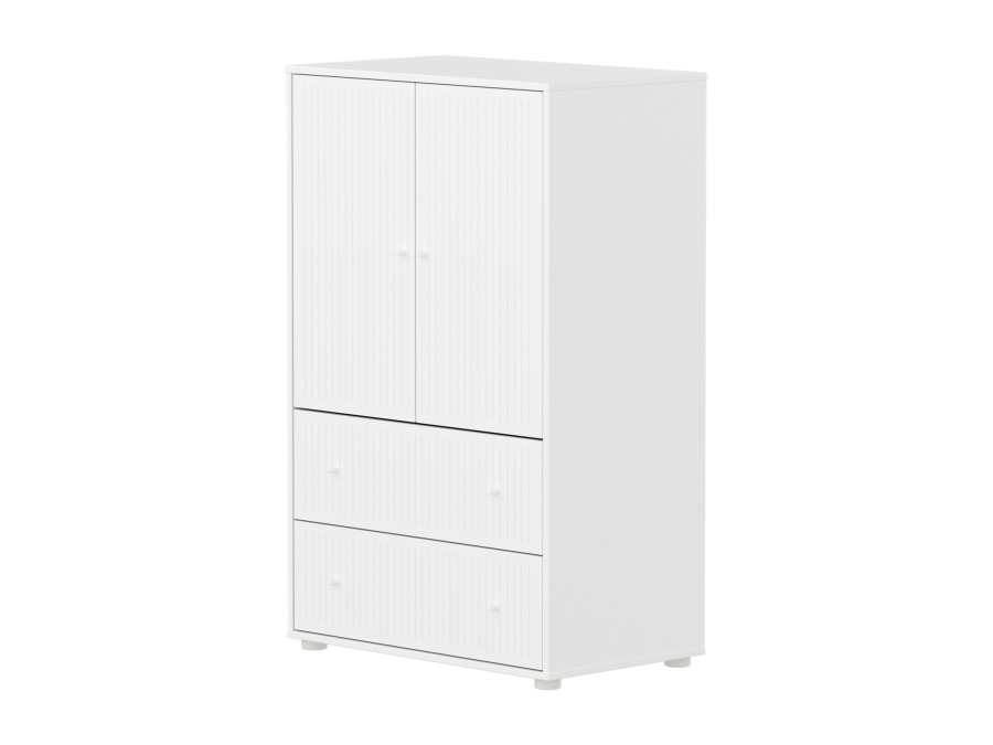 Flexa Saga kledingkast met lades en witte knoppen - Wit grooves