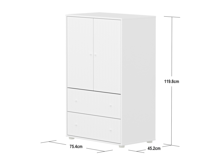 Flexa Saga kledingkast met lades en witte knoppen - Wit grooves - Afbeelding 4