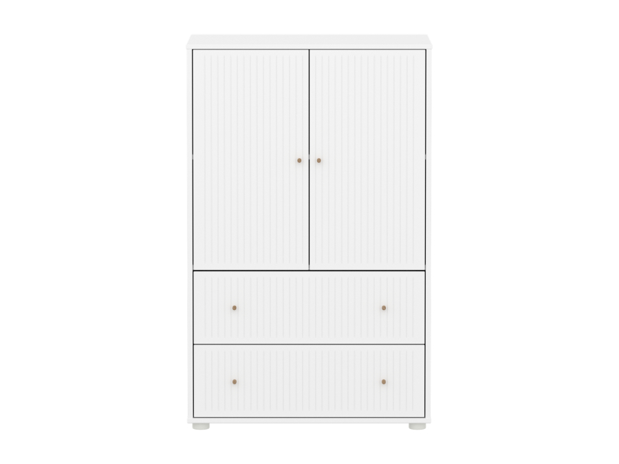 Flexa Saga kledingkast met lades en eiken knoppen - Wit grooves - Afbeelding 2