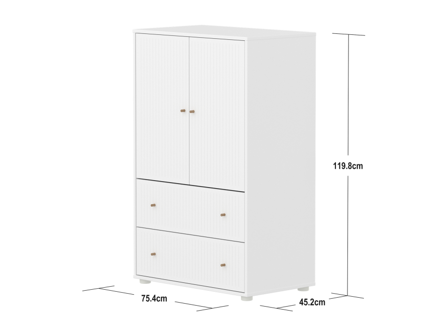 Flexa Saga kledingkast met lades en eiken knoppen - Wit grooves - Afbeelding 4