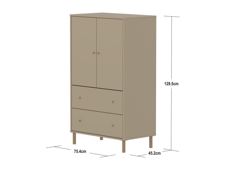 Flexa Saga kledingkast met lades en eiken knoppen & poten - Oat - Afbeelding 4