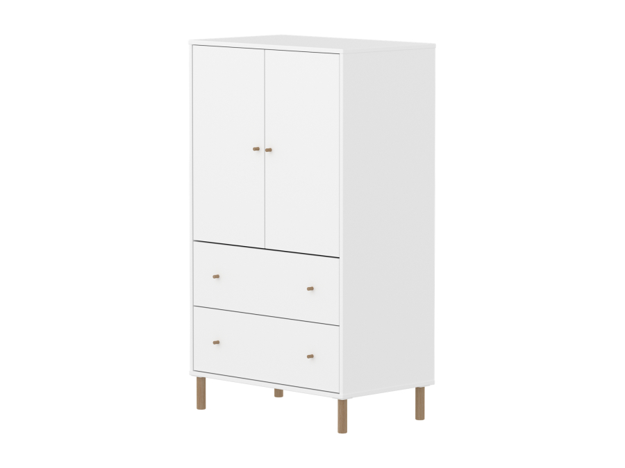 Flexa Saga kledingkast met lades en eiken knoppen & poten - Wit