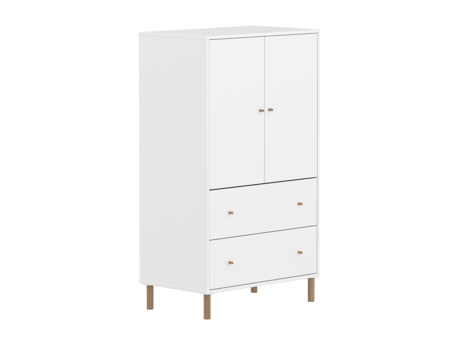 Flexa Saga kledingkast met lades en eiken knoppen & poten - Wit - Afbeelding 3