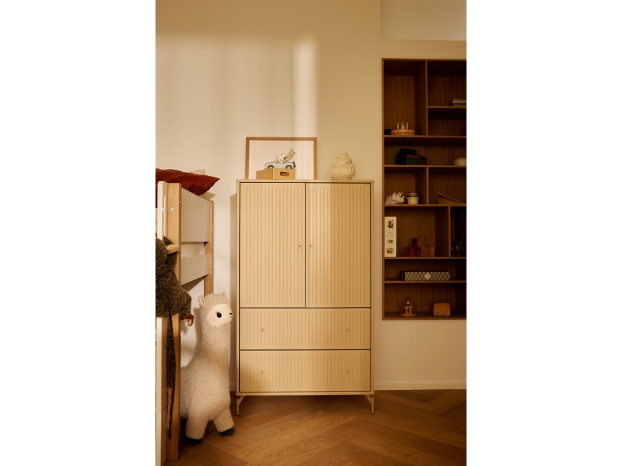 Flexa Saga kledingkast met lades en oat knoppen & poten - Oat grooves - Afbeelding 2