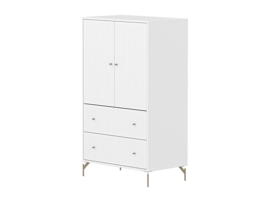 Flexa Saga kledingkast met lades en oat knoppen & poten - Wit grooves