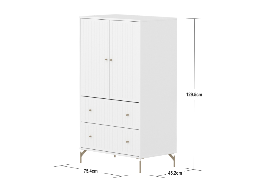 Flexa Saga kledingkast met lades en oat knoppen & poten - Wit grooves - Afbeelding 4