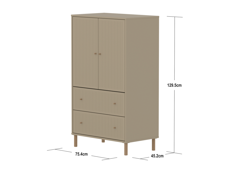 Flexa Saga kledingkast met lades en eiken knoppen & poten - Oat grooves - Afbeelding 4