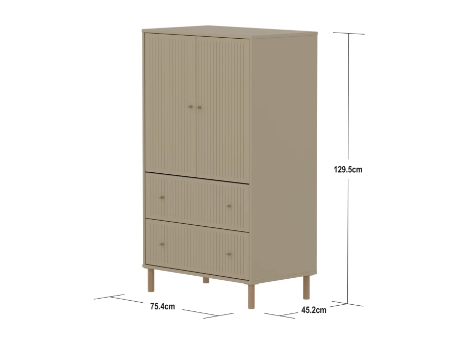 Flexa Saga kledingkast met lades en eiken knoppen & poten - Oat grooves - Afbeelding 4