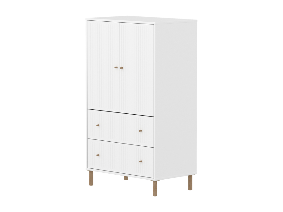 Flexa Saga kledingkast met lades en eiken knoppen & poten - Wit grooves