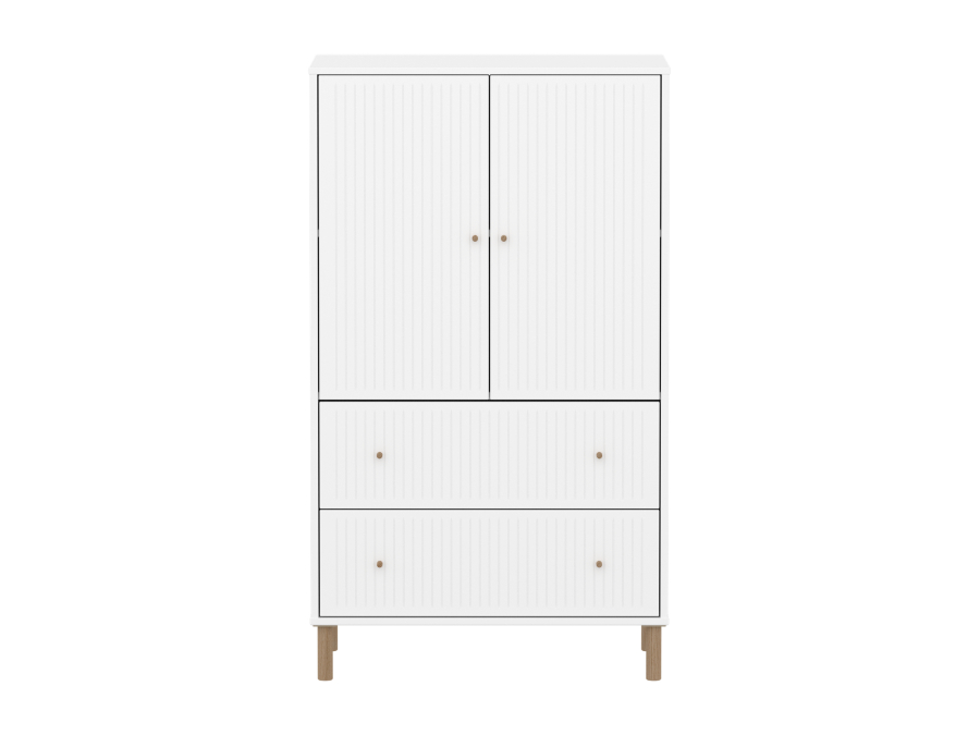 Flexa Saga kledingkast met lades en eiken knoppen & poten - Wit grooves - Afbeelding 2