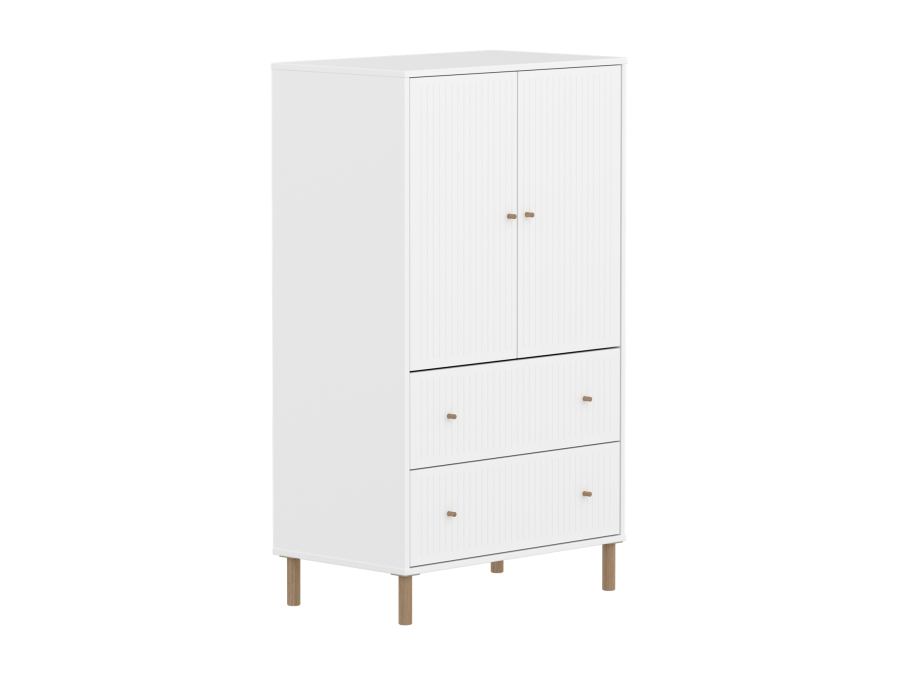 Flexa Saga kledingkast met lades en eiken knoppen & poten - Wit grooves - Afbeelding 3