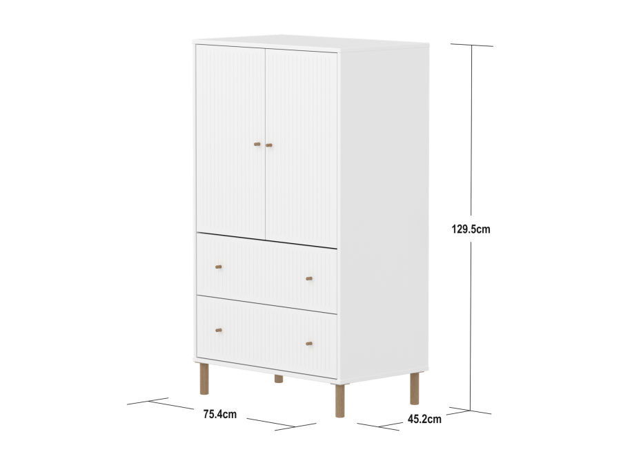 Flexa Saga kledingkast met lades en eiken knoppen & poten - Wit grooves - Afbeelding 4