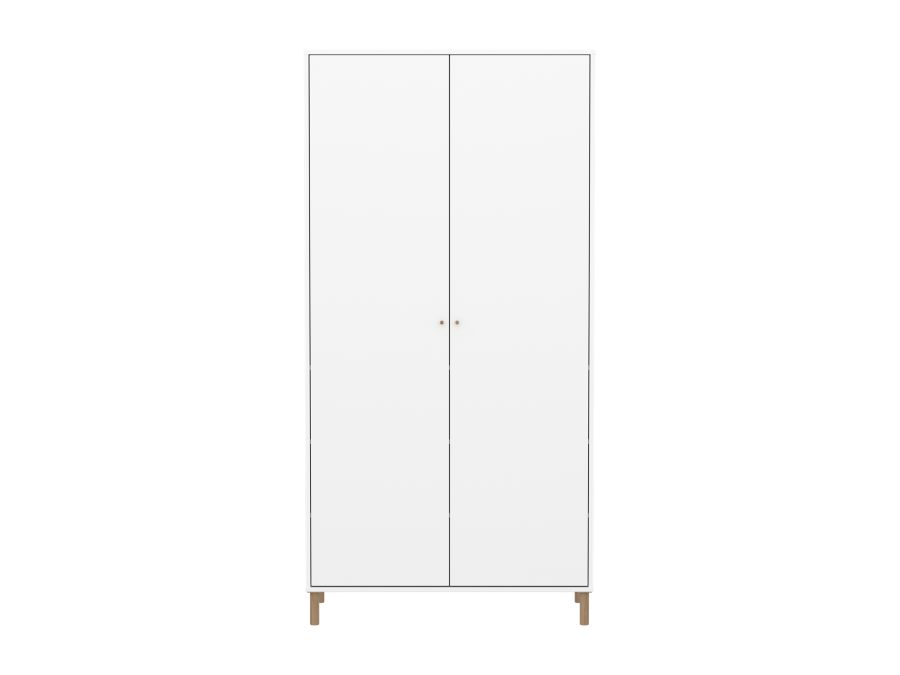 Flexa Saga 2-deurs kledingkast met eiken knoppen en poten - Wit - Afbeelding 2