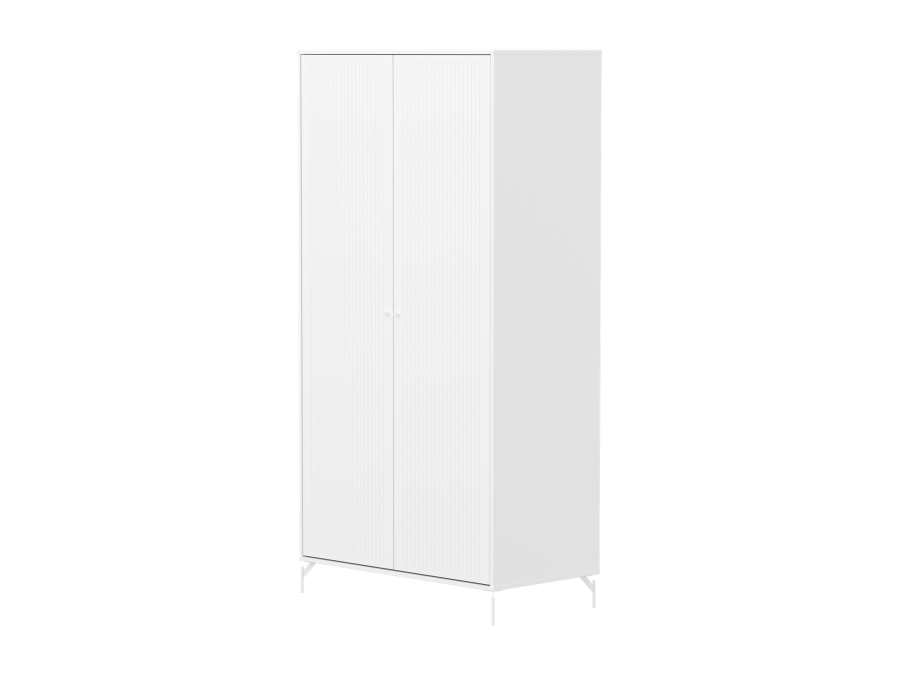 Flexa Saga 2-deurs kledingkast met witte knoppen en poten - Wit grooves