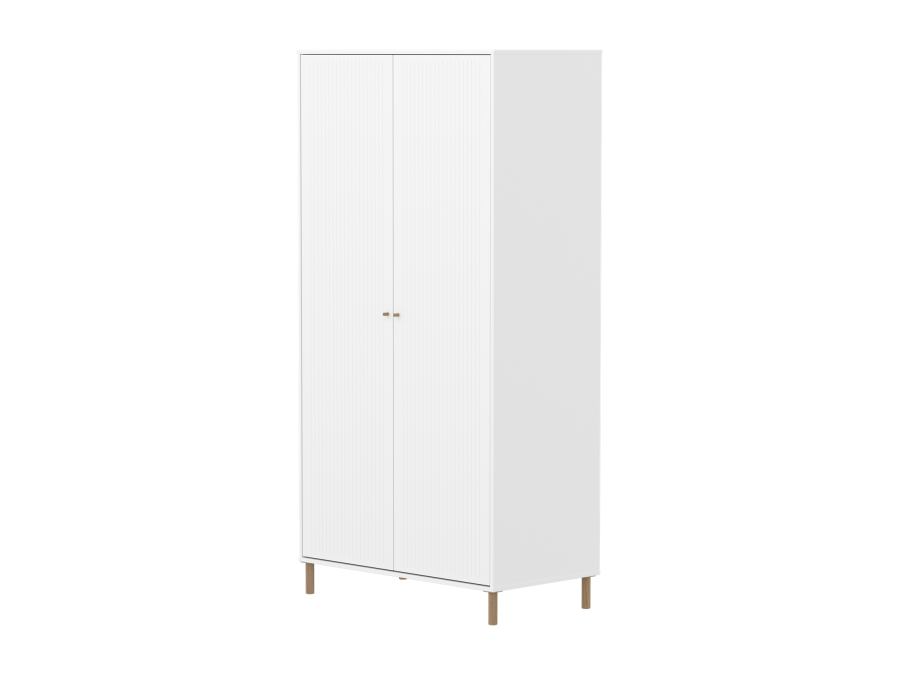 Flexa Saga 2-deurs kledingkast met eiken knoppen en poten - Wit grooves
