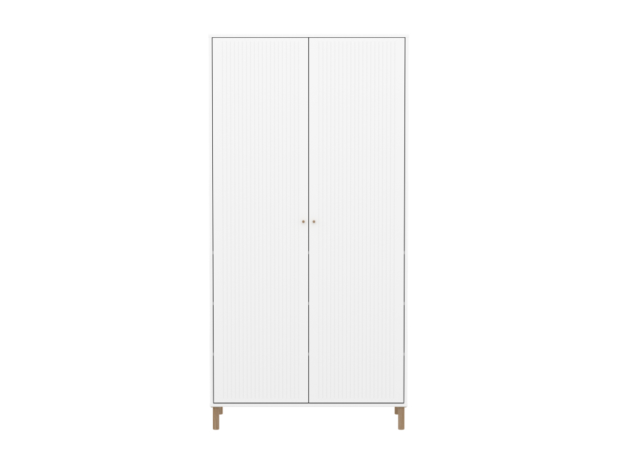 Flexa Saga 2-deurs kledingkast met eiken knoppen en poten - Wit grooves - Afbeelding 2