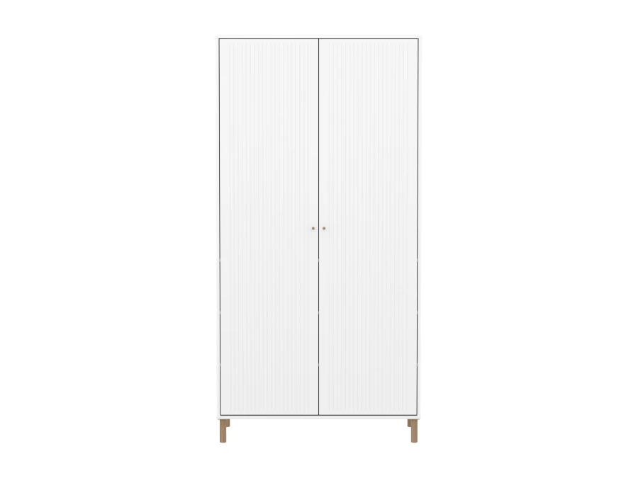 Flexa Saga 2-deurs kledingkast met eiken knoppen en poten - Wit grooves - Afbeelding 2