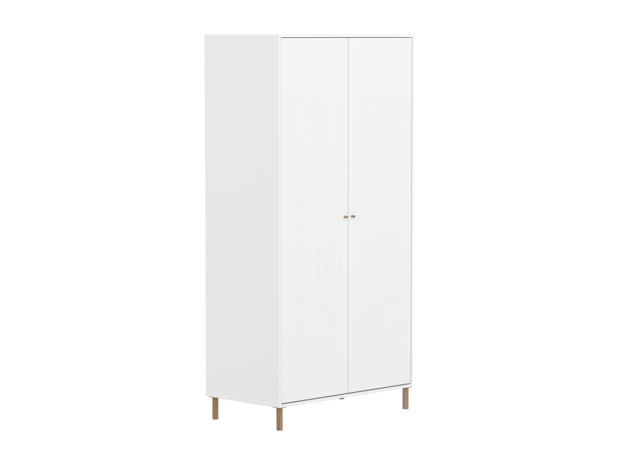 Flexa Saga 2-deurs kledingkast met eiken knoppen en poten - Wit grooves - Afbeelding 3